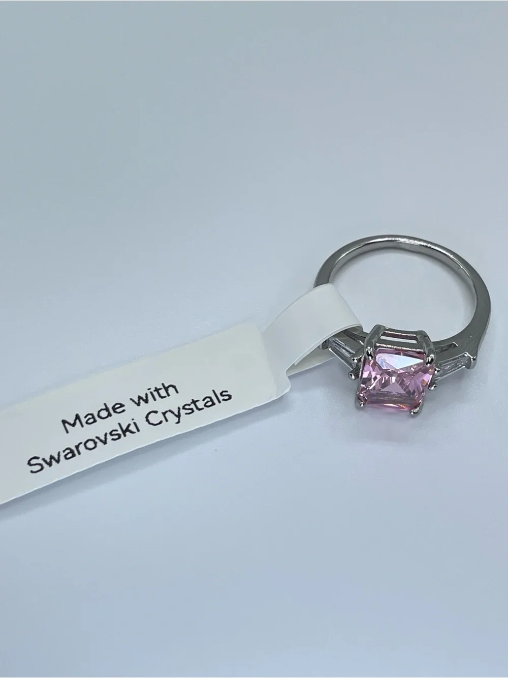 Swarovski Crystals Elements Pink Crystal Solitaire Glam Cocktail Ring Sz 8